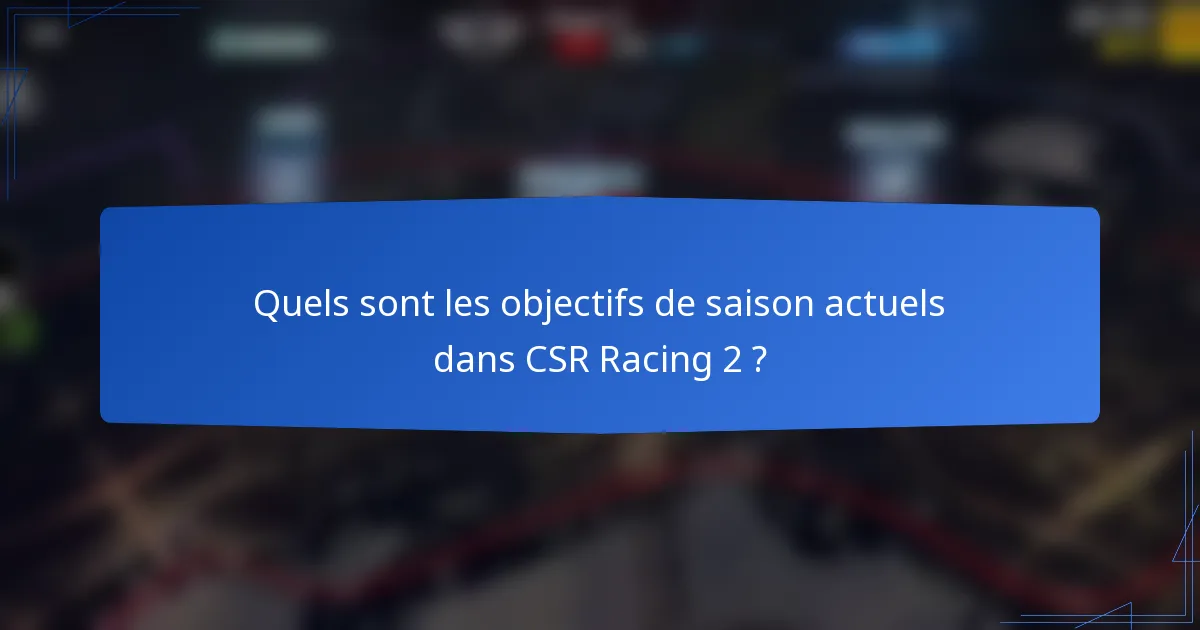 Quels sont les objectifs de saison actuels dans CSR Racing 2 ?